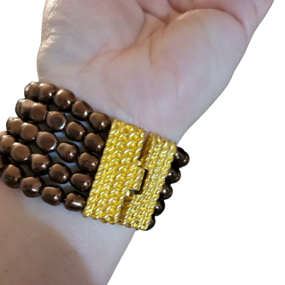 Faux Pearl Multi Strand Bracelet Brown